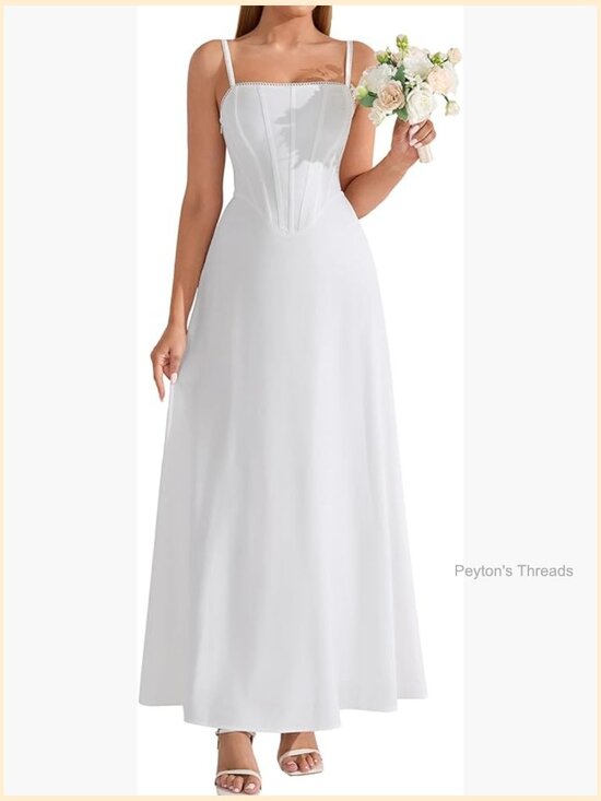 Dresses & Skirts - Corset Maxi Wedding Guest Dress Spaghetti Strap Flowy A Line Tea Party Long Sun